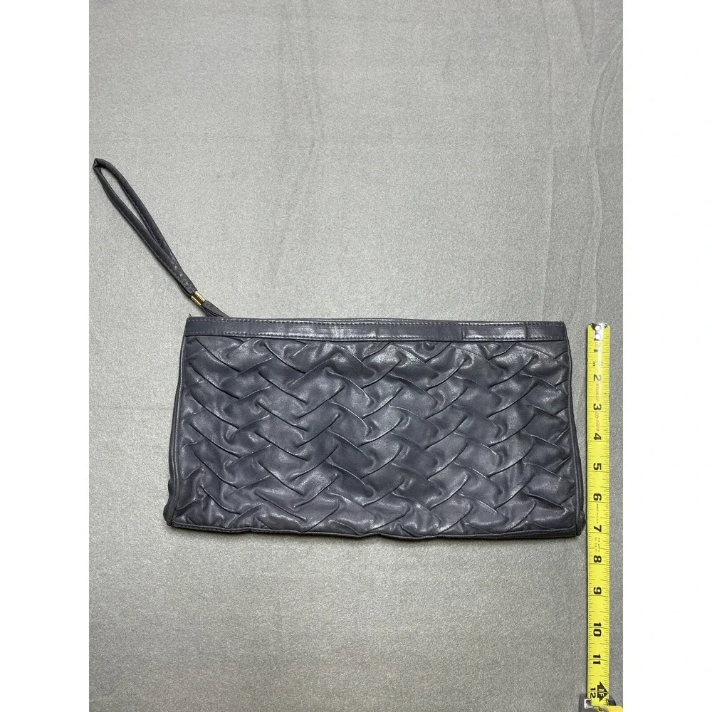 Vintage Womens Handbag Gray Faux Leather Clutch Quilted Zipper Big Rock Glam 80s